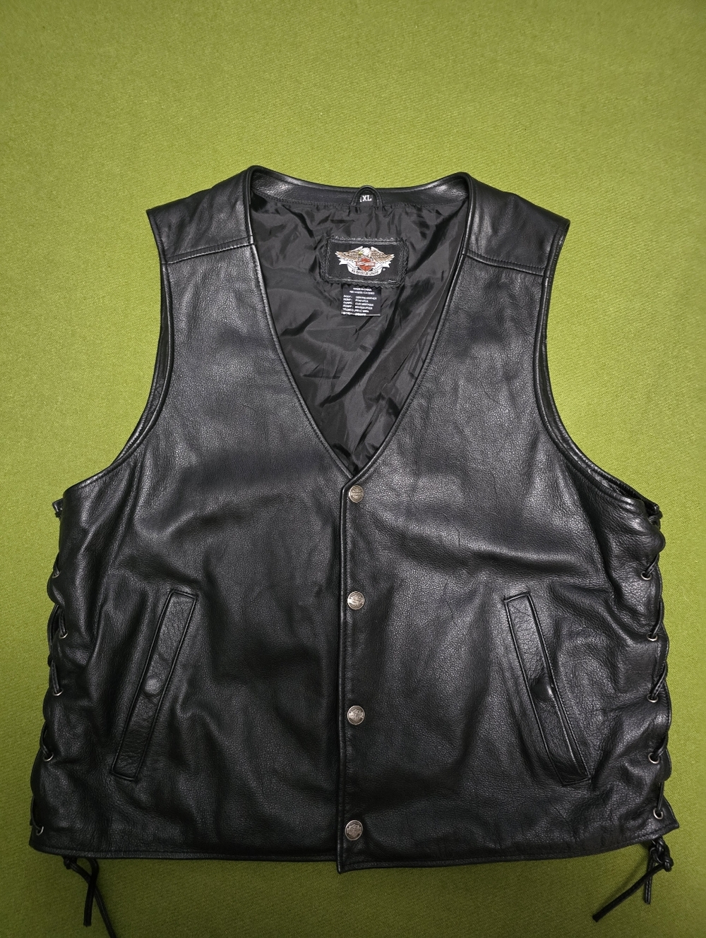 Harley-Davidson Black Leather Riding Vest with Side Lacing